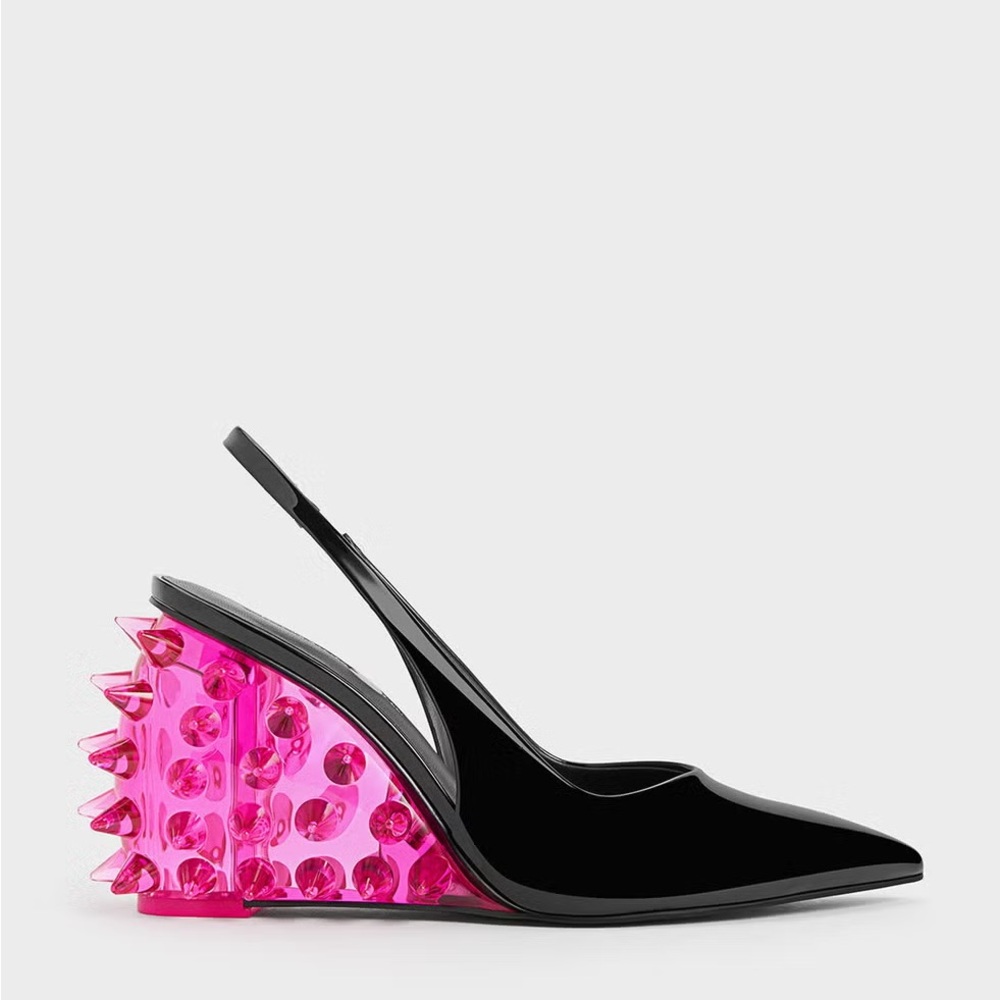 Chet Lo x Charles and Keith pink lucite spike pointed heel mules